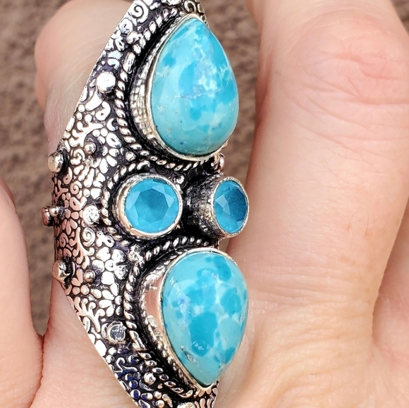 New Mosaic Jasper & Chalcedony 925 Silver Statement Ring. - Picture 8 of 16